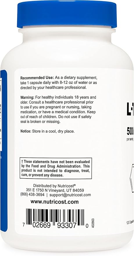 Nutricost L-Tryptophan 500mg, 120 Capsules (3