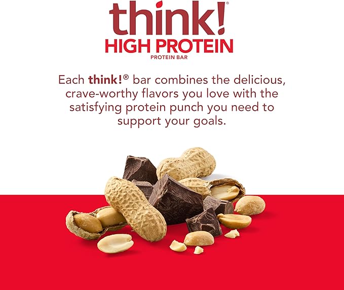 think! Protein Bars, High Protein Snacks, Gluten Free, Kosher Friendly, Chunky Peanut Butter, Nutrition Bars, 2.1 Oz per Bar, 10 Count (Packaging May Vary)