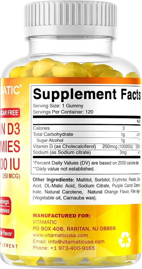 Vitamatic Sugar Free Vitamin D3 10000 IU 120 Pectin 120 Servings