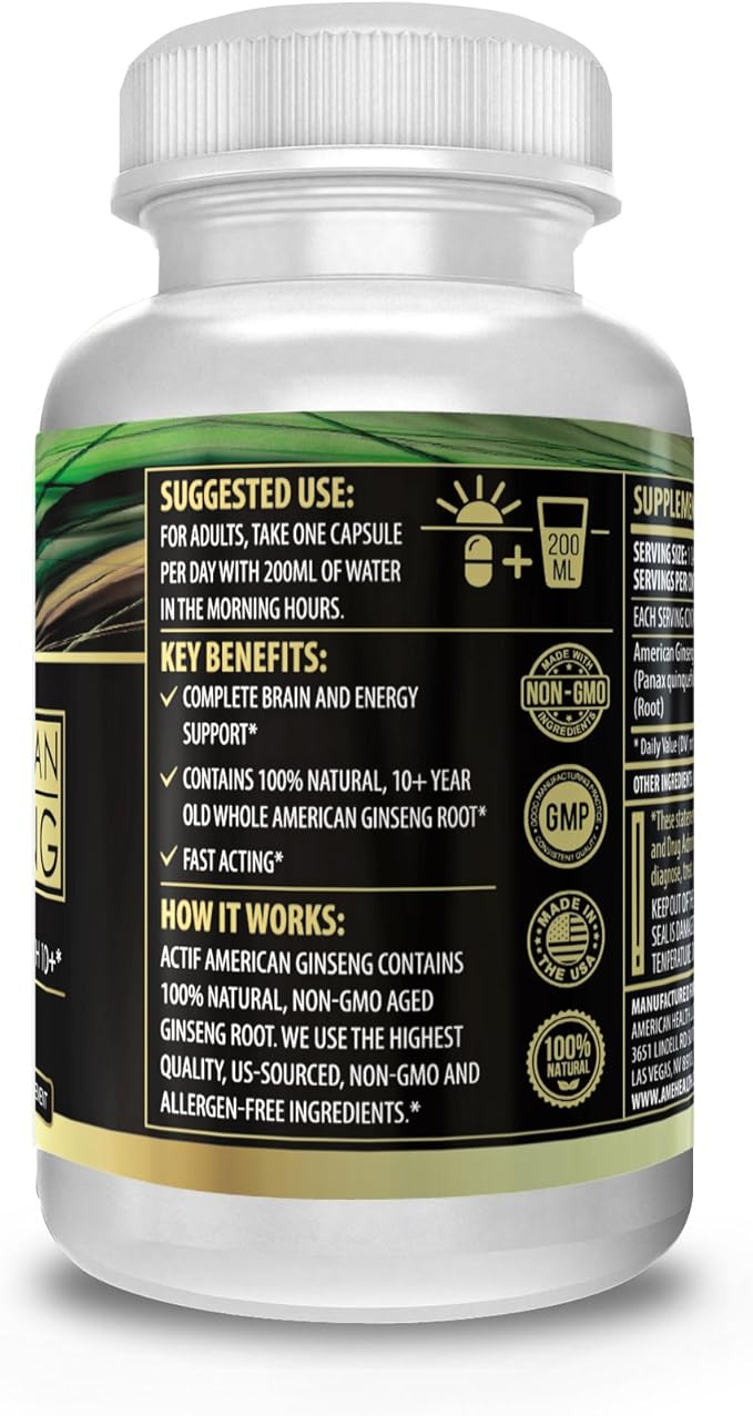 Actif American Ginseng 100% Authentic 10 Year 500mg -