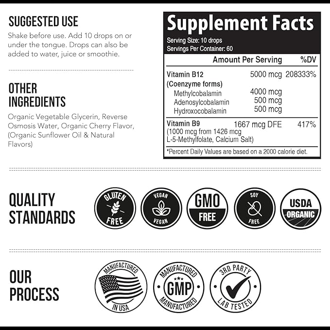 BioActive Vitamin B12 5000 mcg 3 BioActive B12 Forms B12, Adenosyl B12 & B12 | (60 Servings)