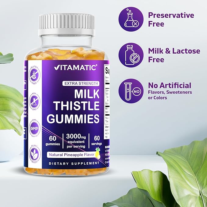 Vitamatic Milk Thistle Gummies 3000 mg 80% Silymarin 60 Pectin