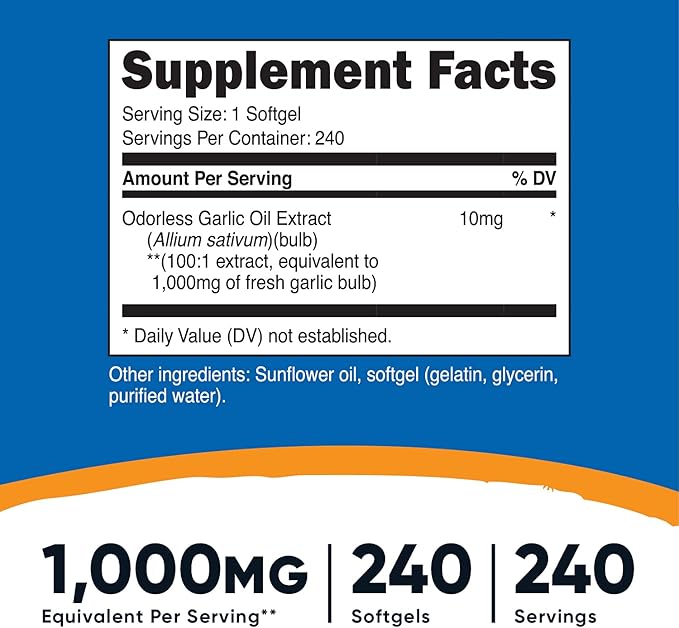 Nutricost Garlic 1000mg, 240 Softgels (3 Bottles)