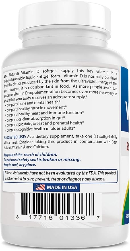 Best Naturals Vitamin D3 5000 IU 360 Softgels