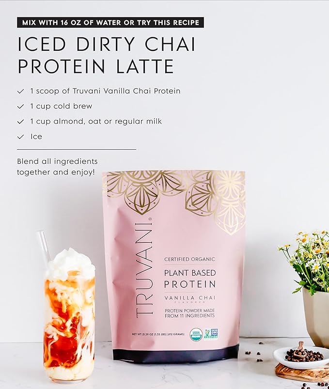 Truvani Vegan Pea Protein Powder | Vanilla Chai | 20g Organic Plant Based Protein | 1 Serving | Keto | Gluten & Dairy Free | Low Carb | No Added Sugar