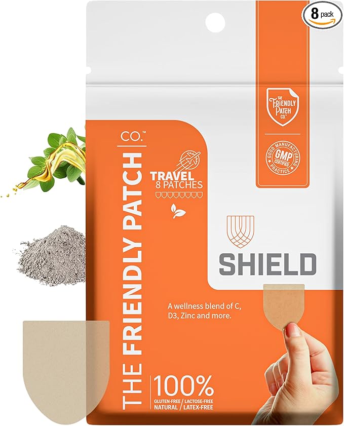 The Friendly Patch Shield Patch - D3, C & Zinc Patches - Wellness Patches Travel 8 Pack WERCSmart Certified to Ensure Formulation Ingredients and Consumer Safety Compliance
