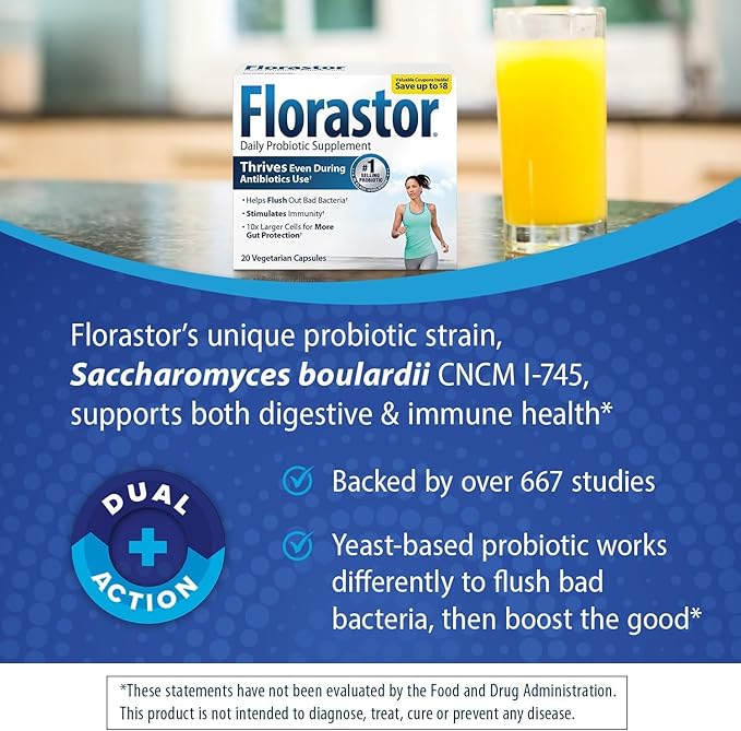 Florastor Probiotics for Digestive & Immune 20 Capsules, 2)