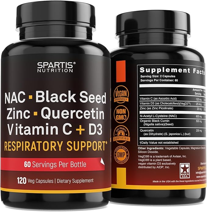 NAC 600mg Black Seed 500mg Zinc D3 Respiratory 1 Bottle 120-Caps)