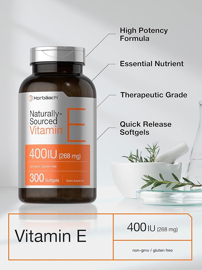 Horbäach Vitamin E Softgel Capsules 400 iu 268mg | 300 Count