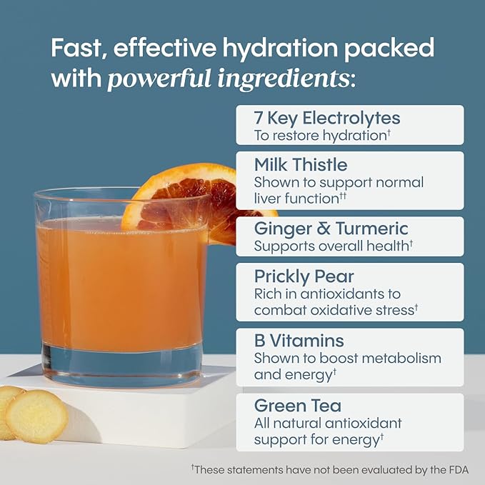 Hydralyte Liver Support + Electrolyte Mix with Milk Thistle, Turmeric, Ginger, Prickly Pear, Green Tea Extract Formulated for Rapid Rehydration (Variety Flavor, 30 Packets)