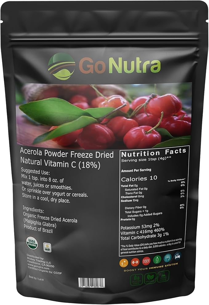 Go Nutra Acerola Powder Organic Freeze 18% Vitamin 8oz