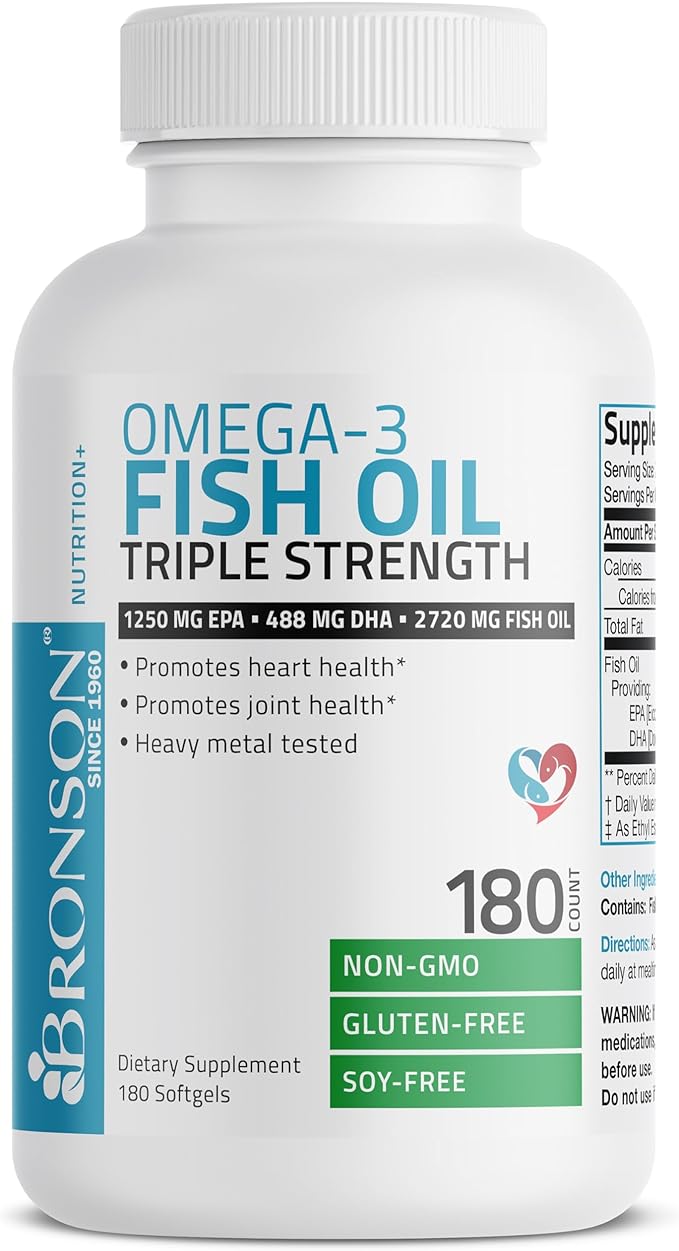 Bronson Omega 3 Fish Oil Triple 2720 mg, 1250 mg 488 mg, 180 Softgels