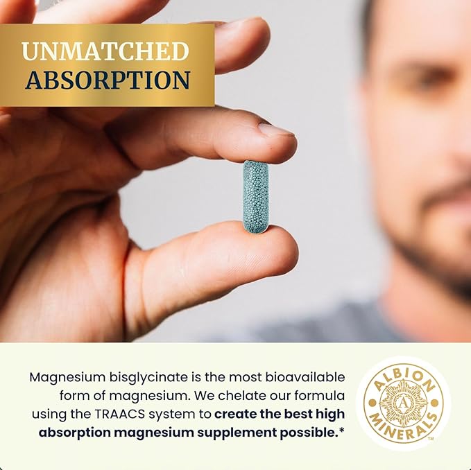Magnesium Glycinate Supplement | Advanced Microbeadlets | Chelated for Maximum Absorption | 400mg Magnesium Bisglycinate Powder Per Serving | TRAACS Chelate System | for Women & Men | 60 Capsules