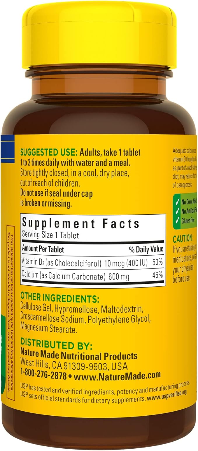Nature Made Calcium 600 mg D3, Dietary 60 Tablets