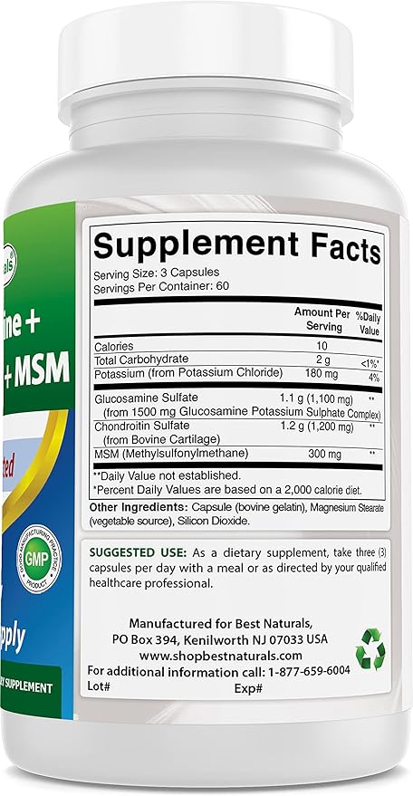 Best Naturals Glucosamine Chondroitin and MSM (Non-GMO) 180 Count
