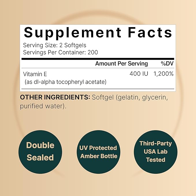 NatureBell Vitamin E Oil Softgels, 400iu 400 Pills