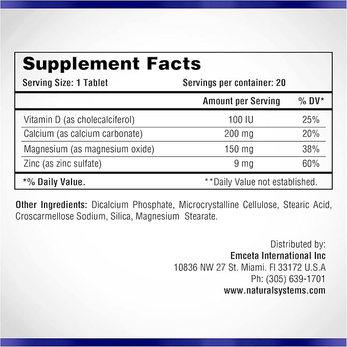 Calcium Magnesium Zinc Vitamin D Supplement 60 Tablets