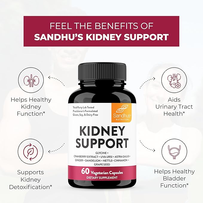 Sandhu's Kidney Cleanse Detox & Repair Support Supplement for Men and Women | with Cranberry Extract | Helps Support Kidney & Urinary Tract Health | 60 Vegetarian Capsules