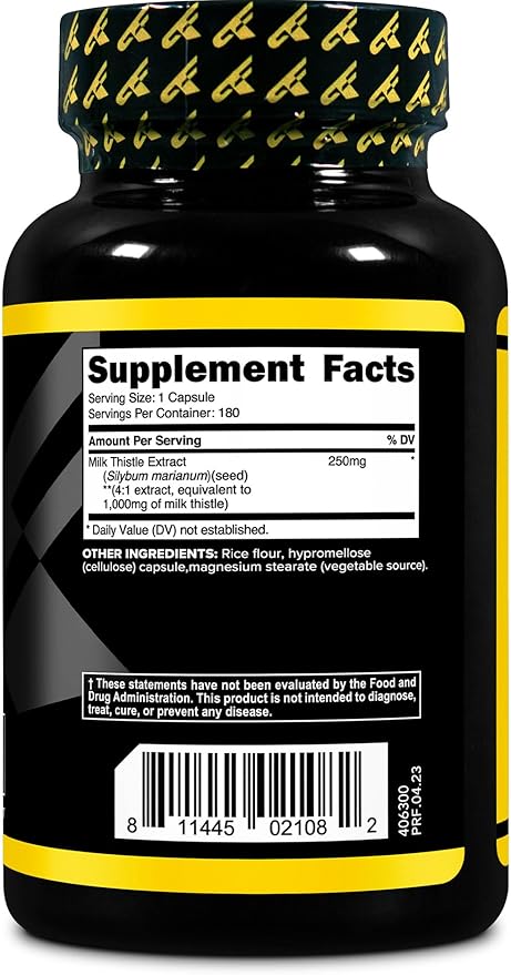 Primaforce Milk Thistle 180 Capsules 1000mg Equivalent 250mg of 4:1 Extract