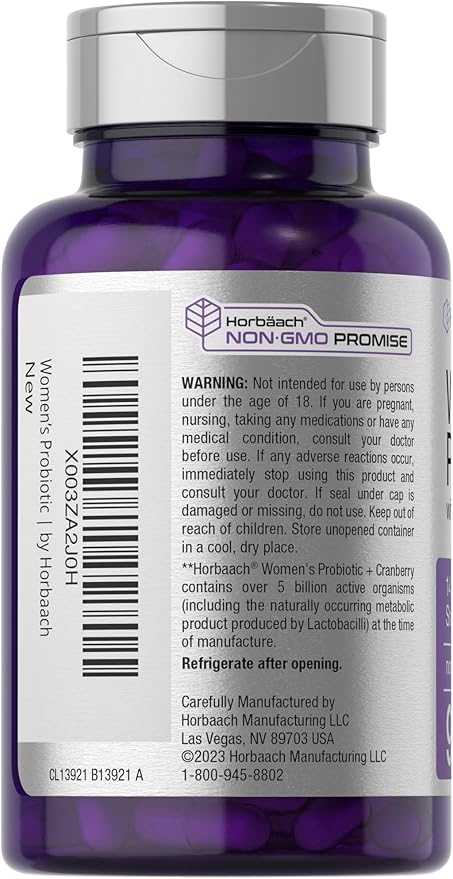 Horbaach Probiotic for Women with Cranberry | 90 Capsules | 14 Probiotic Strains | Non-GMO, Gluten Free Supplement