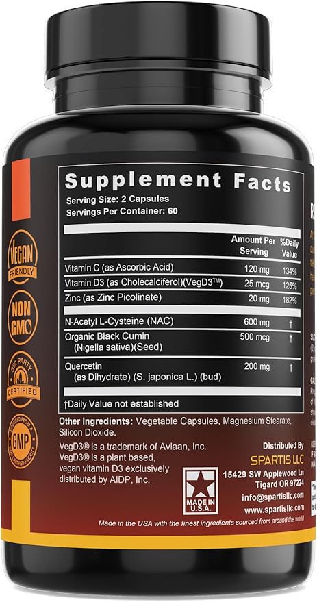 NAC 600mg Black Seed 500mg Zinc D3 Respiratory 1 Bottle 120-Caps)