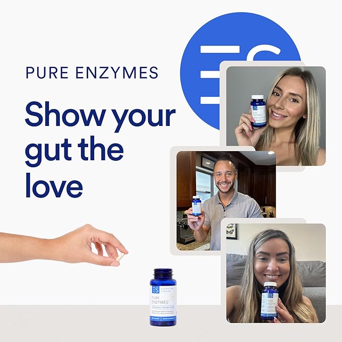 Essential Stacks Pure Digestive Enzymes (Gluten, 18 Enzymes (60 Capsules)