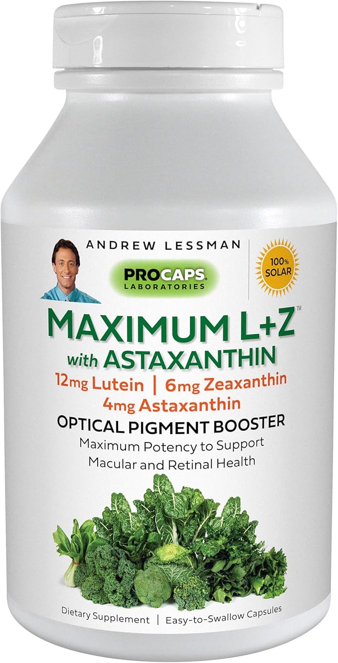 ANDREW LESSMAN Maximum L+Z with Astaxanthin 60 Softgels 12mg Lutein, 6mg Zeaxanthin, 4mg Astaxanthin.