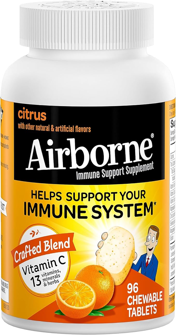 Airborne 1000mg Chewable Tablets with Zinc, 96 Tablets,