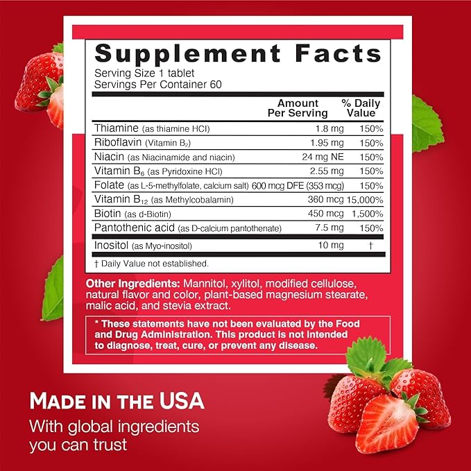 EZ Melts Dissolvable Vitamin B-Complex Tablet B12 & 2-Month Supply