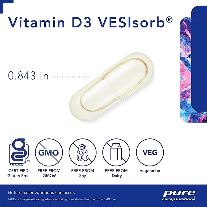 Pure Encapsulations Vitamin D3 VESIsorb | Supplement to Support Bones, Heart, Colon, Breast Health, and Enhanced Vitamin D Absorption* | 60 Caplique Capsules
