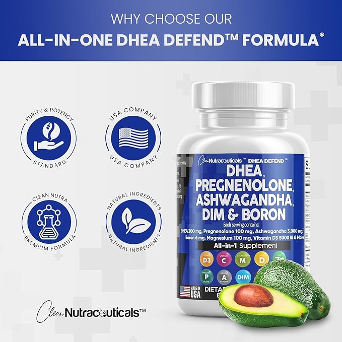 DHEA 200mg Supplement Pregnenolone 100mg 3000mg Boron 6mg Complex 50mg Vitamin D3 5000 5000 iu 60 Ct