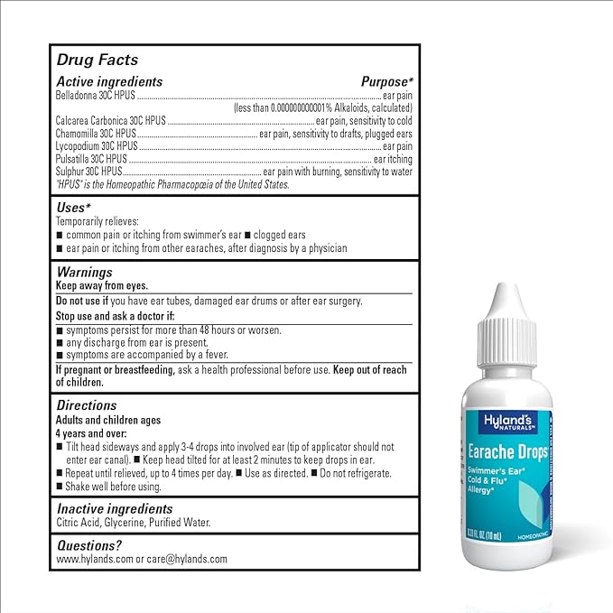 Hyland's Earache Drops, Natural Relief of 4 & 0.33 Fl