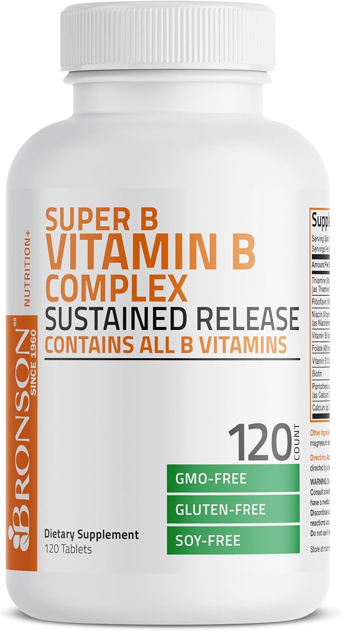 Bronson Super B Vitamin B Complex B1, B2, B2, B3, B3, B6, B6, B9 B9 - B12) Contains 120 Tablets