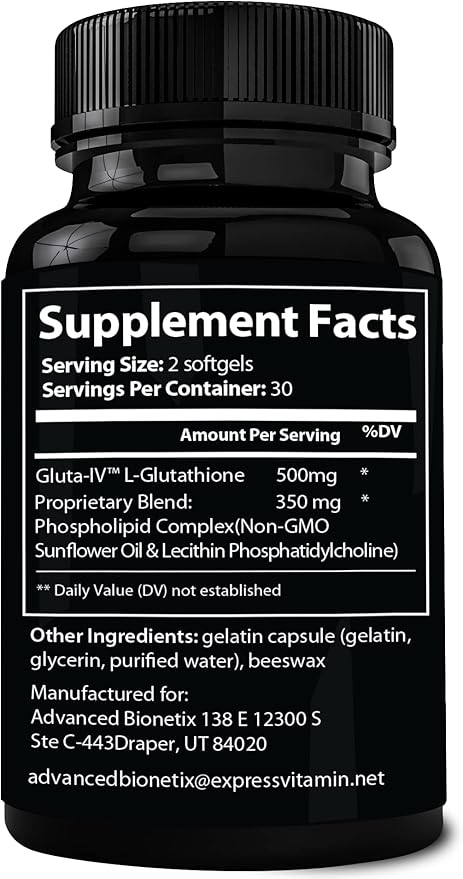 Liposomal Glutathione Supplement Antioxidant Supplement w/Gluta-IV™, 60Total Liposomal