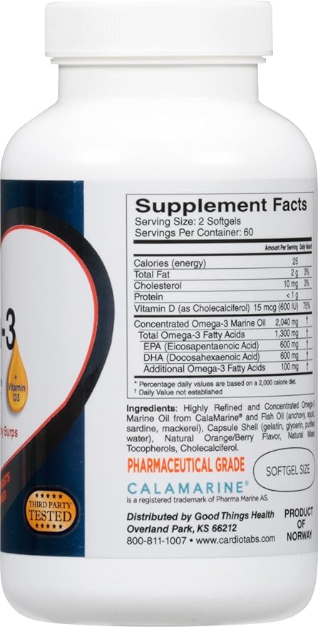 Omega-3 Extra Strength + Vitamin D3, 1300 mg Omega-3, 600 600 DHA 600 EPA, 600 IU D3