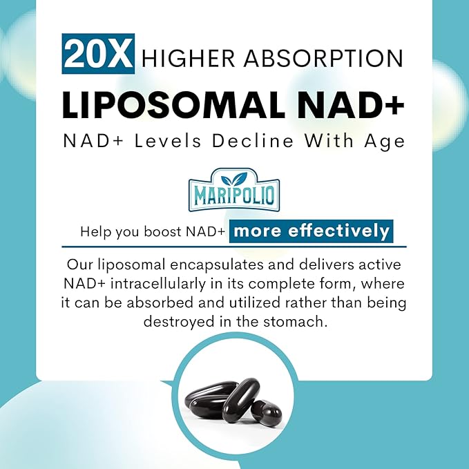 Liposomal NAD+ Supplement 1000 mg | Highest NAD Pontecy | Max Absorption | Pure NAD Supplement | Energy and DNA Repair, Aging Defense, Brain Function | 60 Softgels