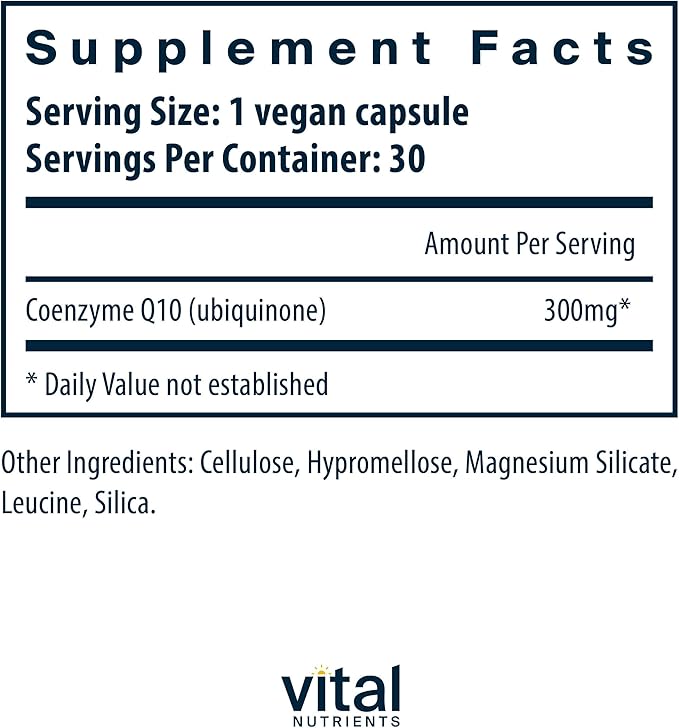 Vital Nutrients CoQ10 300mg Q10 to 30 Capsules