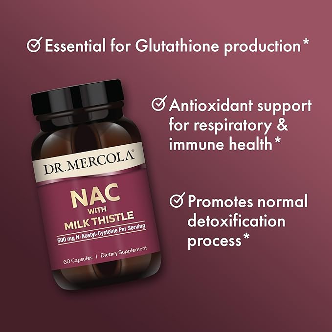 Dr. Mercola NAC with Milk Thistle, 30 Servings (60 Capsules), 500 mg