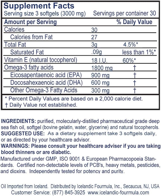 Icelandic Fourmula Quadruple Strength Omega-3 Fish 3000mg High 90 Softgels