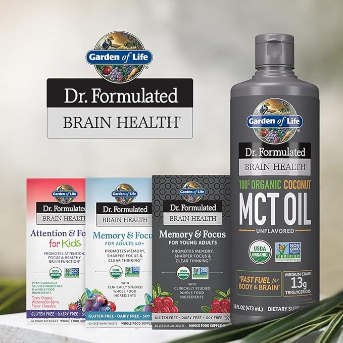 Garden of Life Dr. Formulated Brain Health 100% Organic Coconut MCT Oil 16 fl oz Unflavored, 13g MCTs, Keto & Paleo Diet Friendly Body & Brain Fuel, Certified Non-GMO Vegan & Gluten Free, Hexane-Free