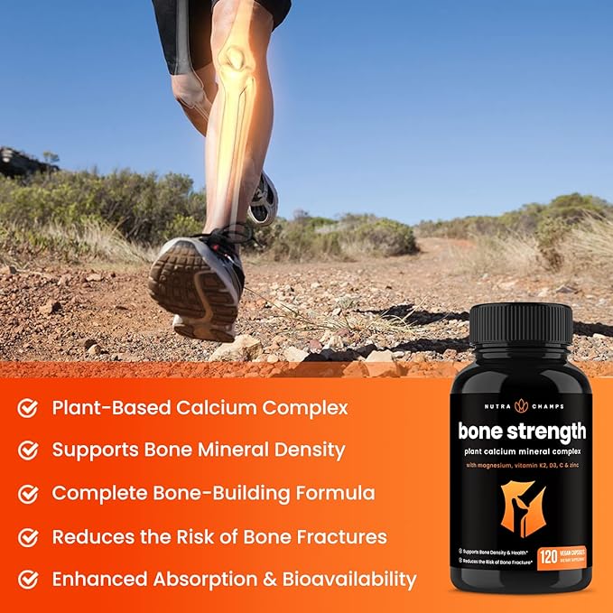 Bone Strength Supplements 600mg | D3 2000 2000 IU, K2, Magnesium, 120 Vegan