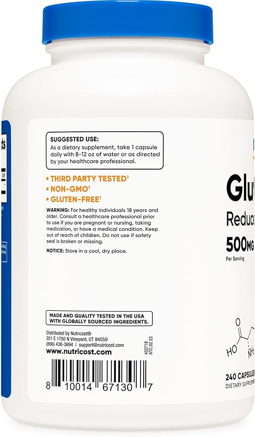 Nutricost Glutathione Capsules 500mg, 240 Capsules