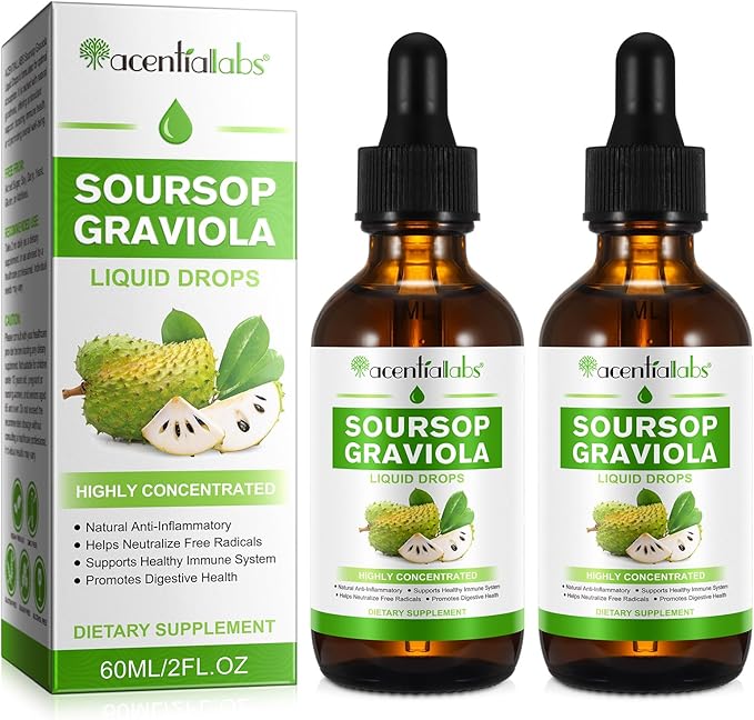 (2 Pack) Soursop Graviola Liquid Drop, Nature Soursop Extract Liquid for Cell Support & Regeneration, Immunity, Liver & Antioxidant, Easy to Absorption