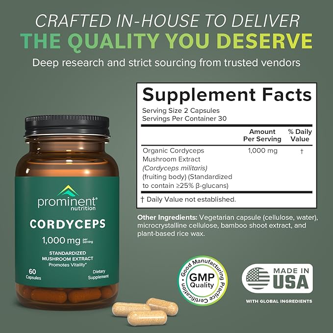 Cordyceps Mushroom Capsules 1000 mg, 60 Count