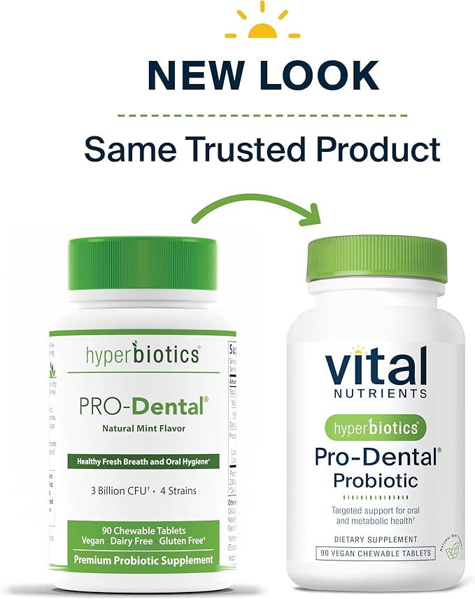 Hyperbiotics Vital Nutrients Pro Dental Probiotic | Clinically Studied BLIS K12 and M18 | Oral Probiotics for Bad Breath Treatment for Adults | Oral Health for Teeth and Gums | 90 Mint Tablets