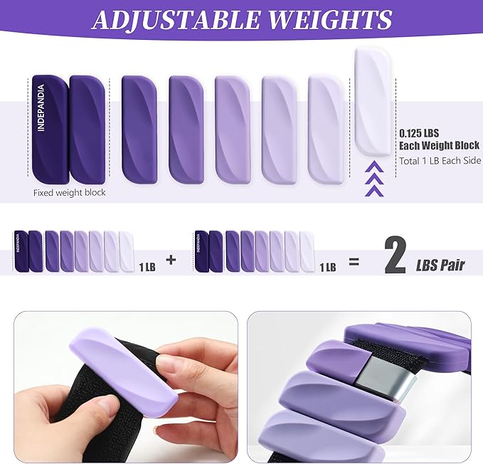 Adjustable Ankle & Wrist Weights for Women & Men, Set of 2 (1lb / 2lb Each), Silicone Weighted Bangles for Arm, Leg, Walking, Fitness, Yoga, Pilates Workout 24055