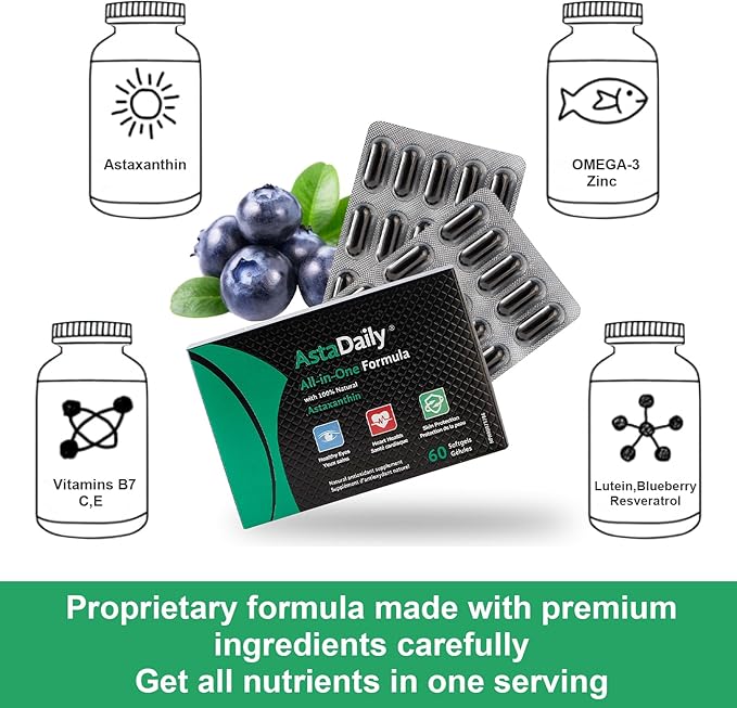 Astaxanthin Supplements, Astaxanthin 6mg with Lutein 3 Resveratrol 60 Softgel