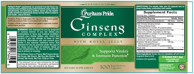 Puritan's Pride Ginseng Complex 1000 mg 100 Count