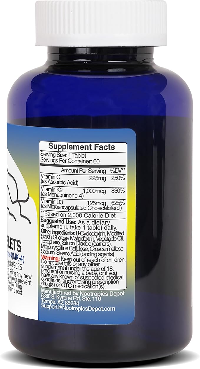 Nootropics Depot Vitamin D3 + K2 60 Count Menaquinone-4 (MK-4) (MK-4) |
