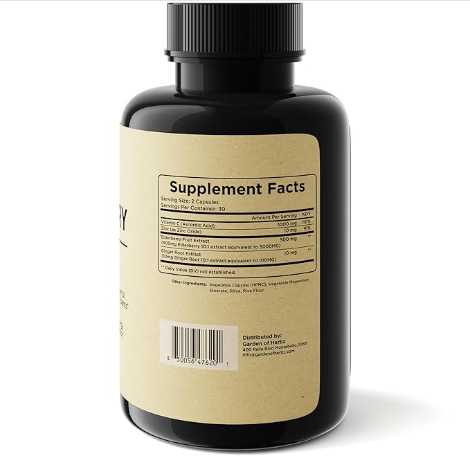 Elderberry with Vitamin C, Zinc, & Ginger – Potent Immune Booster 5000 Mg Elderberry, Zinc, & Vitamin C – Non-GMO Immunity Vitamins for Adults to Help You Feel Vibrant, 60 Caps.